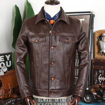 Retro made Old first layer cowhide Amei Kazi Mens Leather Leather Lapel Casual American Leather Jacket Multi Pocket