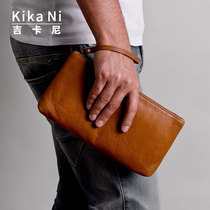 Kika Ni jikani leather clutch clutch bag hand arm ins Super Fire mobile phone long wallet soft leather men