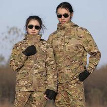 Camouflage charge coat men's autumn and winter velvet outdoor fleece tactical suit mountaineering tooling girls' overalls
