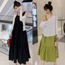 Pregnant women summer suit out fashion suspender dress two-piece set 2021 new fashion mom shawl sunscreen clothing
