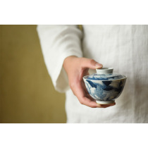 July Changjingdezhen city Miyunzhai blue and white ceramic bowl hand-painted Kangxi landscape tea bowl under glaze blue and white porcelain