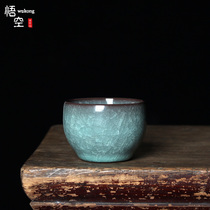 Small tea cup Longquan celadon Zhou Xiaojun Ge kiln ice crack Cup kung fu tea set master cup pure handmade tea cup
