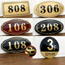 Acrylic door number plate home high-end residential room number hotel room number hotel box door number digital stickers dormitory office personality creative custom door stickers self-adhesive logo word customization