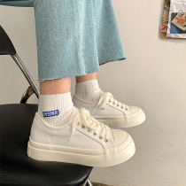 Plus velvet canvas shoes women cute style Japanese thick bottom joker ugly big head shoes ins tide retro round small white shoes
