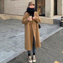 Camel woolen coat womens long model 2021 autumn and winter New Advanced sense temperament thick little tweed coat