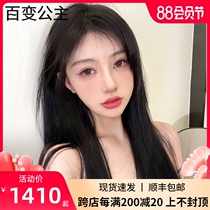 Real hair wig female summer long hair lolita Japanese white sweet full headgear black long straight middle bangs long straight hair