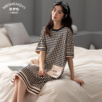 2022 New Sleeping Dress Womens Summer Pure Cotton Short Sleeves Big Code Full Cotton Spring Autumn Thousands Birds of the Summer Home Sleeping Clothes