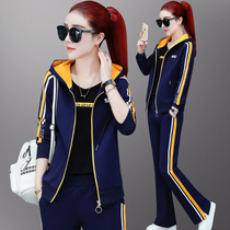Sportswear set women spring and autumn 2021 New style loose thin size hooded sweater casual three-piece set