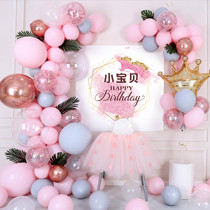 Baby 1th birthday girl 100 days banquet party decoration pink background wall layout balloon poster package