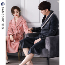 Couple nightgown womens pajamas winter coral velvet padded velvet men autumn and winter flannel long bathrobe bathrobe bathrobe