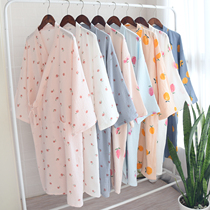  Japanese fresh cotton washed crepe Womens kimono pajamas Long nightgown nightgown Gauze lace-up Yukata sweat steaming suit