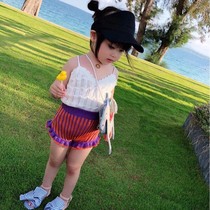 Cookie home Girls Knitted sling shorts set 2021 summer new female treasure little girl pure cotton small sling