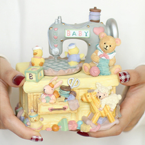 Sewing machine bear music box rotating handmade music box girl princess childrens best girl heart birthday gift