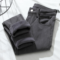 Smoky Gray plus velvet jeans womens winter 2021 new high-waisted black warm thin skinny pencils pencils