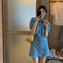 Small Korean version of the waist soft denim loose thin temperament casual dress children 2021 summer new