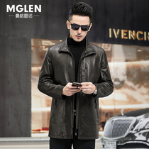 New leather leather men imported goatskin long lapel collar windbreaker Haining leather jacket business casual jacket