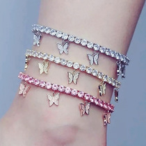 Cross-border hot selling creative rhinestone small butterfly anklet simple temperament claw chain tassel foot decoration fashion beach accessories