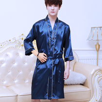 Mens Sleep Robes Summer Thin chaise lace-up sleepwear Mens short sleeves Ice Silk Summer Silk Home Clothing Big Code New 2022