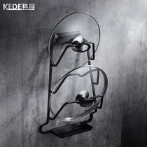 American black pot cover rack Space aluminum kitchen rack Black ancient wall-mounted storage rack with water tray free punching