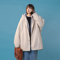 Long mens windbreaker autumn and winter Korean trend hooded jacket ins couple fake two winter woolen coat