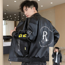 Mens leather jacket spring and autumn new Korean version of the trend handsome short Pike clothes Casual motorcycle jacket