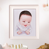 DIY homemade fetal hair painting made custom baby souvenir hand-painted baby cartoon portrait painting