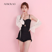 One-piece swimsuit womens summer conservative thin belly cover 2021 new small chest gathered flat angle cover meat seaside swimming suit