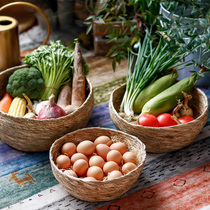 Wabi-sabi wind rushes seaweed storage basket vintage straw basket rattan living room kitchen desktop rattan basket