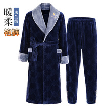 Shangzhe mens winter thick long flannel mens robes autumn and winter coral velvet bathrobe plus velvet pajamas men