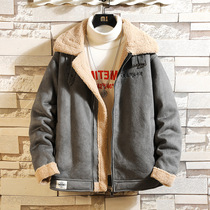 Leather and wool one Tide brand cotton coat men winter lamb wool coat men loose size padded lint cotton suit men