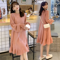 Pregnant womens dress 2021 new autumn large size loose long autumn and winter sweater knitted maternity dress