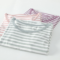 Modal long sleeve striped T-shirt ladies home pajama top single loose bottoming shirt pullover can be worn thin