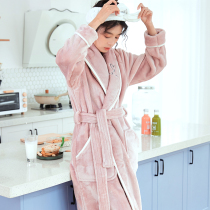 Sleeping Robes Womens Winter Long Style Flannel Bathrobe Women Winter Sleeping Dresses Autumn Winter Plus Suede Coral Suede Male Thickened Winter Pyjamas