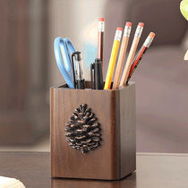 Creative office wooden pen holder Student stationery storage box Net Red large capacity desktop pen bucket cute female ins