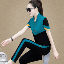Summer Leisure Suit Womens Thin Section 2022 New Trendy Loose Ice Silk Short Sleeve Running Sportswear Two Sets