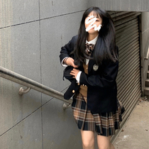 Brown sugar ginger tea JK uniform skirt grid skirt late night fantasy original genuine Chi Tai black western Japanese student full set of women