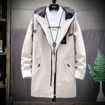 Windbreaker Mens spring and autumn season long coat thin clothing Korean version of the trend student casual jacket Mens hooded jacket