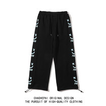 Tide and card hip hop Smiley graffiti sports pants mens and womens loose bf casual Wild couple draw rope leg trousers