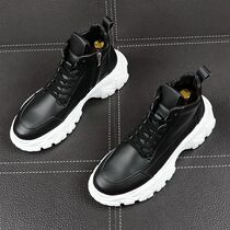 Korean Version Sneakers Manins Super Fire Old Daddy Shoes Trend High Bunch Shoes Casual Short Boots Men Fall Leather Boots