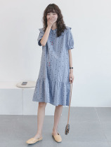 Coolye small flowers~Pregnant summer fashion doll collar thin breathable cotton dress out nursing skirt
