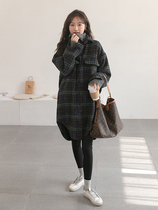 Thick version of boyfriend shirt ~ pregnant woman plaid shirt 2021 autumn and winter New thick lapel collar small compound ancient port flavor coat