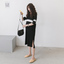 Senior maternity dress summer dress new fashion stripes thin large size medium length ice silk maternity dress summer