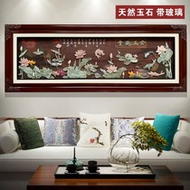 Living room decorative painting Chinese style sofa background wall 3d three-dimensional relief new Chinese jade carving painting solid wood jade hanging painting