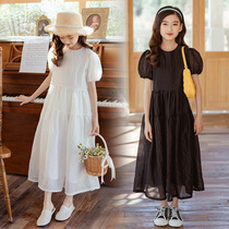  Girls summer dress skirt 2021 new Western style over-the-knee princess skirt big girl bubble sleeve parent-child dress Korean version