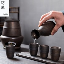Black pottery wine wine set household hot pot wine glass candle cooker candle cooker Japanese ceramic wine hot jug