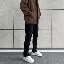 CEZPHIISON BASE PANTS FOOT ZIPPER BLACK ELASTIC JEANS HIGH STREET CASUAL LONG PANTS INS STRAIGHT BARREL PANTS MAN
