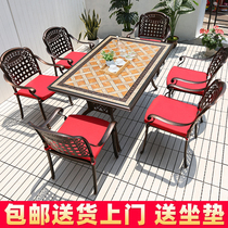 Outdoor Table And Chairs Ceramic Cast Aluminium Patio Waterproof Sunscreen Open-air Terrace Table And Chairs External Swing Balcony Eu Style Villa Garden