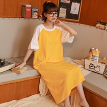 Nightdress womens summer pajamas thin cotton short sleeve cute gray Net red explosive large size loose spring and autumn home clothes