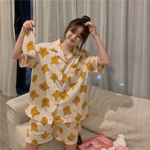 Summer ins Net red out pajamas female students cute cartoon bear thin short sleeve summer suit home clothes