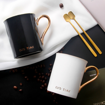 Couple cup A pair of ins water cup Office female high-value mug with lid spoon Household coffee cup Ceramic